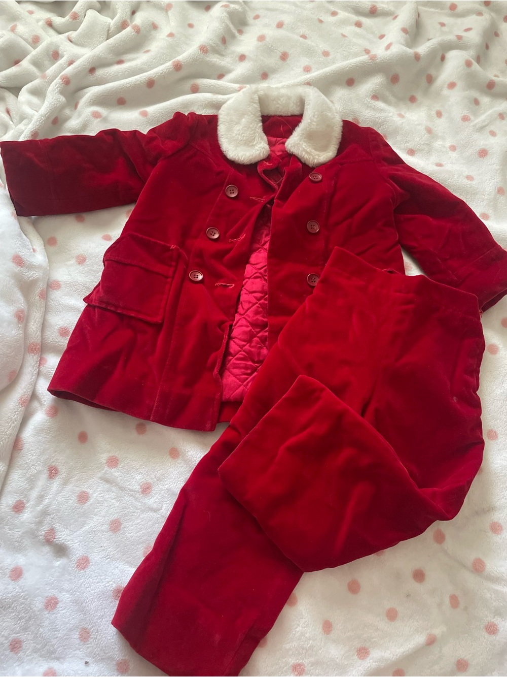 kids velour red jacket and pants set💋